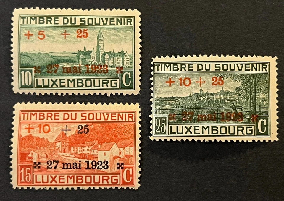 Selos de viagem: 1923 Selos de Luxemburgo Scott #B4-B6 Sobretaxa Memorial de Guerra da Primeira Guerra Mundial MH - Imagem 2 de 4