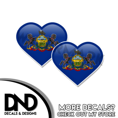 Pennsylvania Flag Sticker State PA Helmet Decal Beveled Hearts 2 Pack 3 inch
