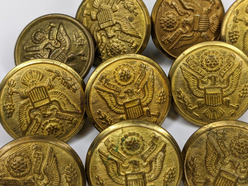 x10 MIXED LOT Vtg Great Seal United States Buttons Brass Military 11/8