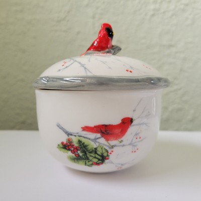 Ceramic Cardinal Trinket Keepsake Box Home Decor Global Design 