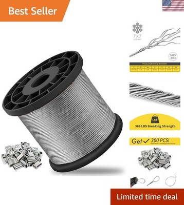 Robust 1000FT Stainless Steel Cable - 368Lbs Break Strength for Outdoor Use