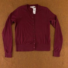 LOFT Womens Size XS Burgundy Classic Crew Neck Cardigan Sweater NWT Flaw