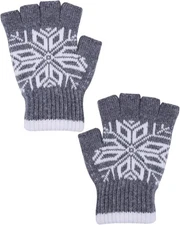 Fingerless Gloves for Women Men, Unisex Half Finger Winter Warm Knitted Grey 