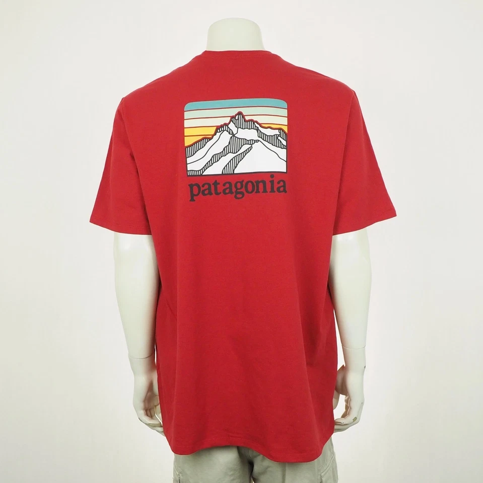 Nueva Camiseta Patagonia Line Logo Ridge Pocket Responsibili Para Hombres Talla XL Rojo Fuego Foto 3 de 4