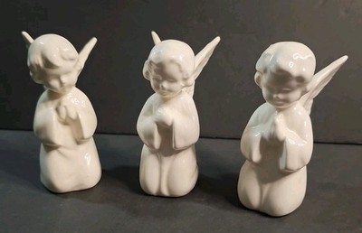 Inarco Praying Girl Figurine White Vintage Original Made in Japan Miniture 3 Ct