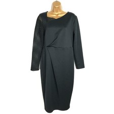 ASOS Ladies Midi Pencil Dress Black Sz 12 Sheath Mesh Long Sleeves Formal Party