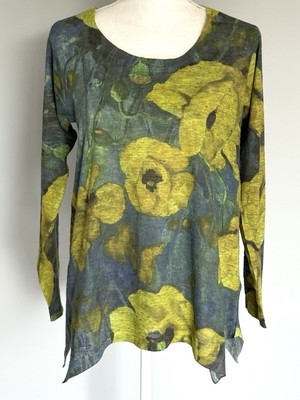 Soft Surroundings LAKE DISTRICT Green Yellow Floral Lightweight Sweater PS