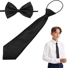 ELPA ELPA Kids Boys Necktie and Bowtie Set Pre-Tied Size 38cm Black Style E-BL-1