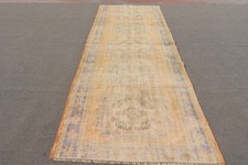 Vintage 4,2x11,9 ft Rug, Rug Turkish Rug, Yellow Wool Rug