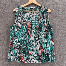 Kasper Blouse Women XL Blue Geometric Sleeveless Wide Strap Round Neck Casual