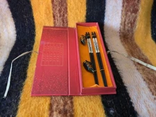 Vintage Lucky Chop Sticks Set with Rests in Presentation Box Chinese