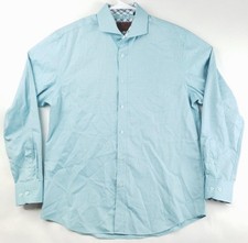 James Tattersall Shirt Men's Large Blue Plaid 100 Cotton Flip Cuffs Button-Up