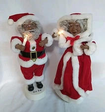 Vtg Telco Motion-ettes Black African American Santa Mrs Claus Animated Light Up