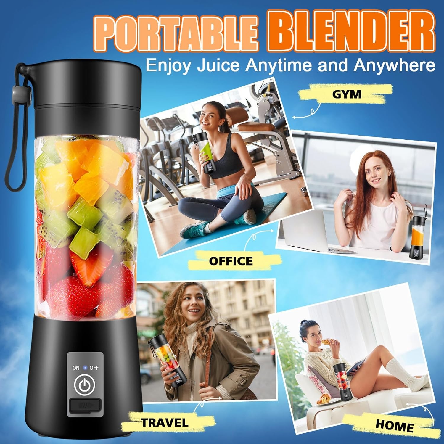 Portable Blender, Personal Size for Shakes and Smoothies with 6 Ultra Sharp Blad