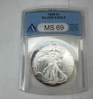 1999 $1 American Silver Eagle ANACS MS69 Blue Label Nice Rainbow Toning