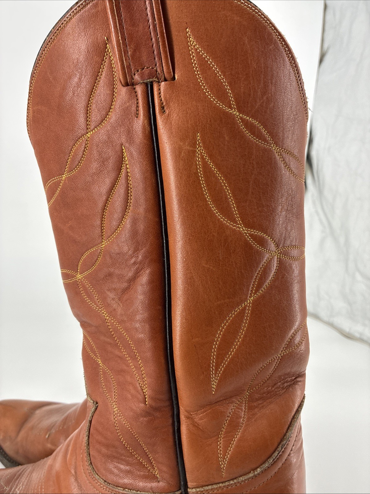 Vtg Tony Lama Leather Cowboy Boots Mens Sz 9.5 E Cognac Western 5055 Blk Label