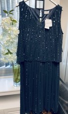 Beautiful Hand Beaded Midi Evening Dress in Midnight Blue BNWT Size 20 Cruise