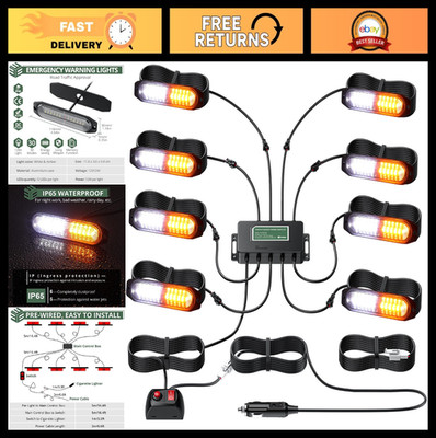 LED Strobe Lights Kit - 8pcs Surface Mount Emergency Flashing Lights, 30 Modes,