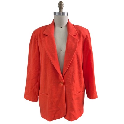 Vtg 80s 90s Ellen Figg Orange Wool Blend Blazer Coat Shoulder Pads Sz 12