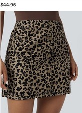 Halara Leopard Print Corduroy Button A-Line Short Skort Brown Size L