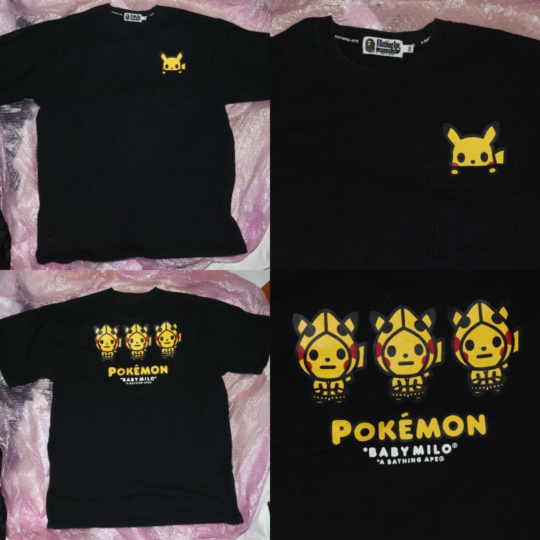 A Bathing Ape Bape Pokemon Baby Milo Pikachu T Shirt Cotton Black
