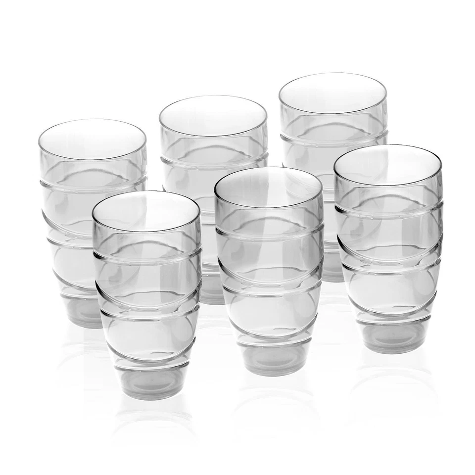 6 Tall Reusable Plastic Tumbler Glasses Clear Swirl Summer Party BBQ Picnic - Image 1 of 4
