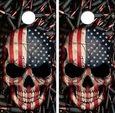 American Skull Black Bullets Style Cornhole Board Decal Wrap FREE SQUEEGEE