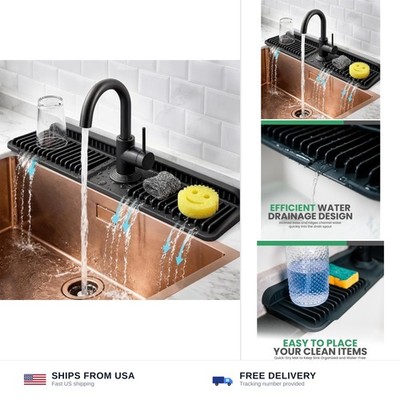 No More Wet Counters   24  Silicone Faucet Mat for Kitchen Sink, Custom Cut F...