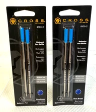 Cross Ballpoint Pen Refills Blue Broad Pt New In Pack 8100-2 Lot Of 4 Refills