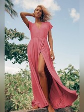 Lulus Easy for Me Rusty Rose Short Sleeve Maxi Dress L NWT Marsala Euro Chic