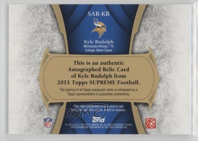 Topps Supreme Auto Relics 2011/50 Kyle Rudolph #SAR-KR Rookie Auto RC Foto 2 de 2