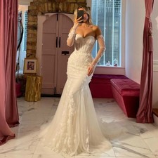 Sweetheart Mermaid Wedding Dress Lace Applique Bride Gown with Detachable Sleeve