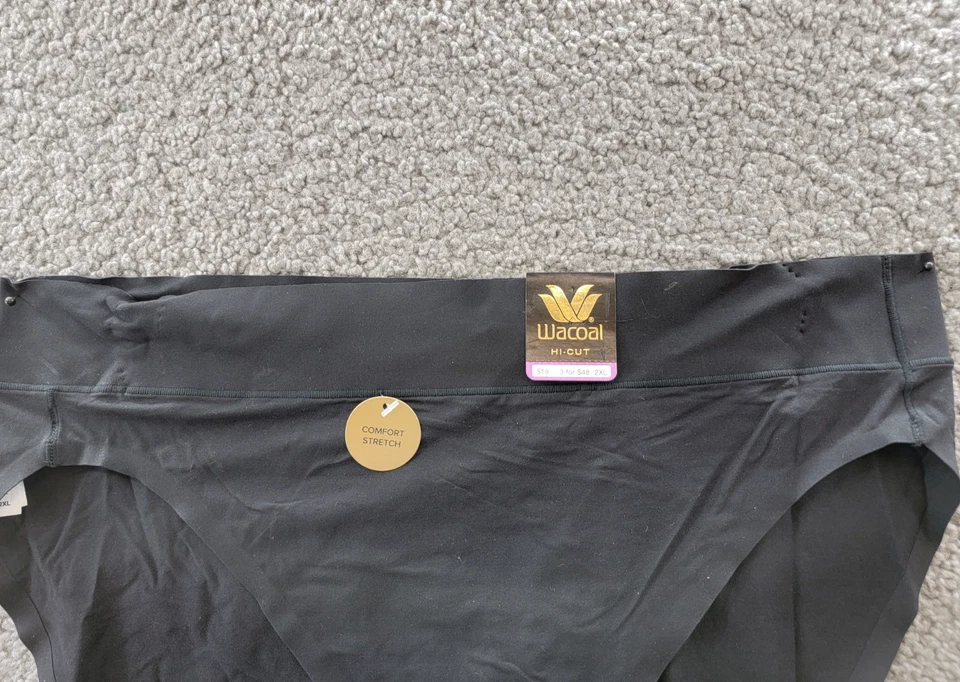 Wacoal At Ease Daywear High Cut Panty Women's 9-2XL Black Wide Waistband Pull On - Image 3 of 4