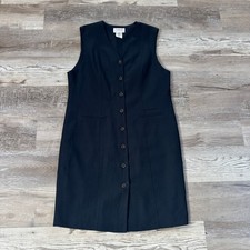 Vintage Talbots Petites Navy Button Front Midi Shift Dress 90s Y2K Minimalist M