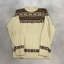 Vintage Abstract Knitted Jumper Patterned Grandad Chunky Cable Knit Sweater