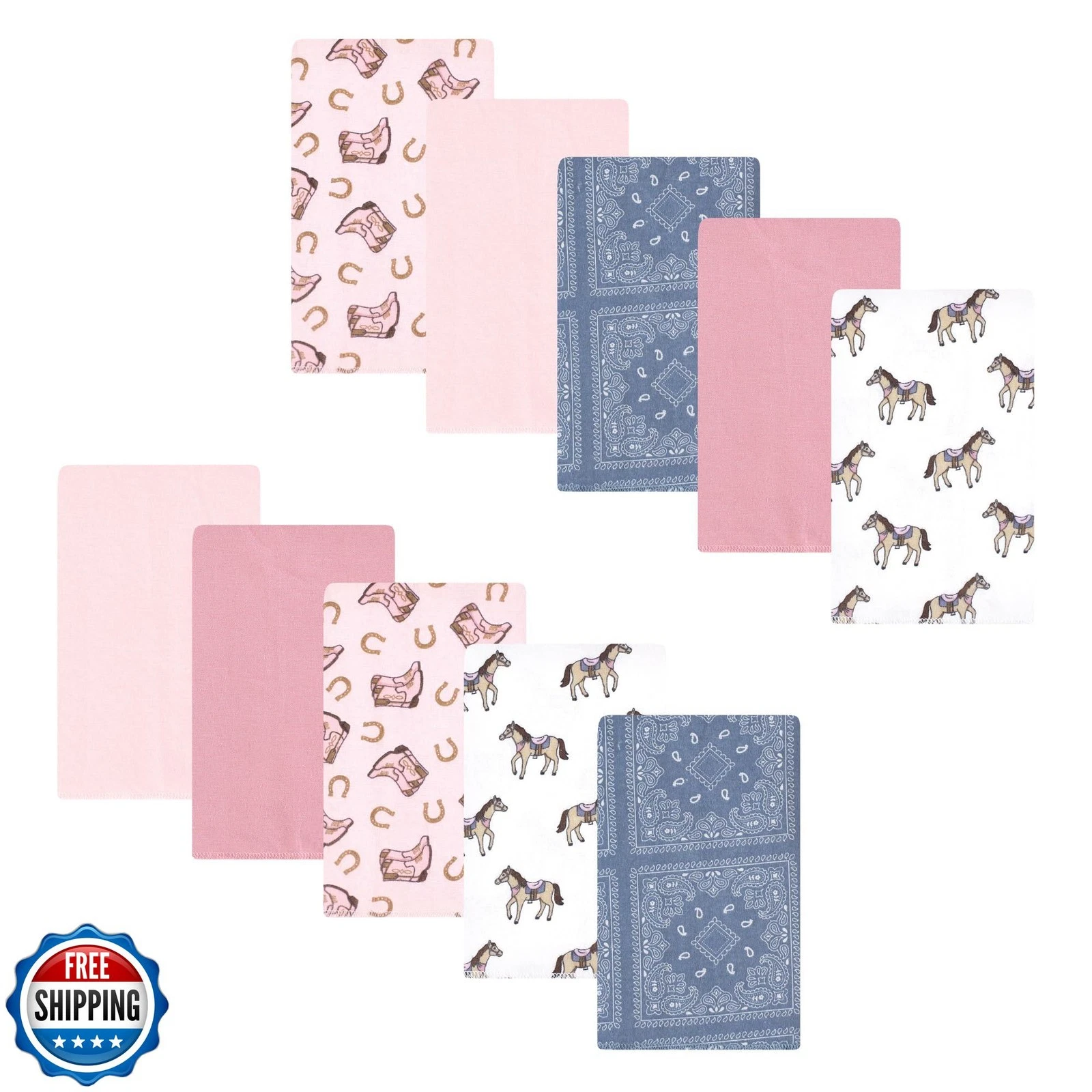 Luvable Friends Hudson Baby Flannel Burp Cloths 10pk, Western Cowgirl