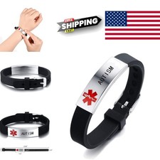 Custom Engraved Medical Bracelet for Autism Adjustable Comfortable Silicone Band