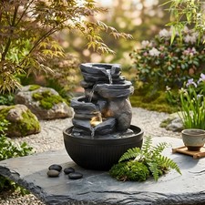 4 Tier Cascading Tabletop Fountain with LED Lights Indoor Water Fountain Decor
