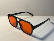 Unisex Big Square Designer Sunglasses Men Women. Black Plastic. Tinted red.
