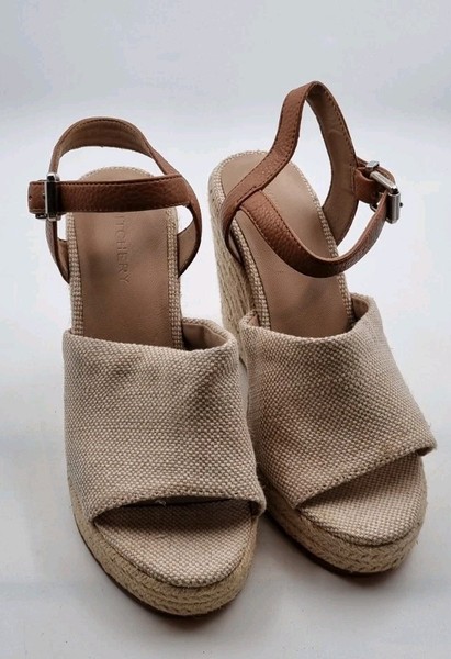 Witchery Juliet Espadrille Wedge Heel Sandals 37 US 6.5 Cream Tan Ankle Strap