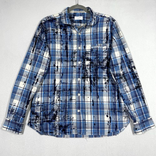 Tintoria Mattei 954 Shirt 16.5 42 Plaid Slim Fit Abstract Paint Splatter Italy