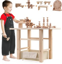 Kids Wooden Tool Bench Workbench Toy Set Tools Toddler Construction Playset 3 