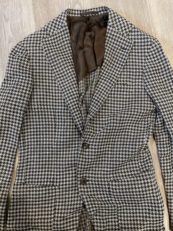 Brilla per il gusto Houndstooth Blazer Sport Coat Jacket Linen Feel Half Lined - Image 2 of 4