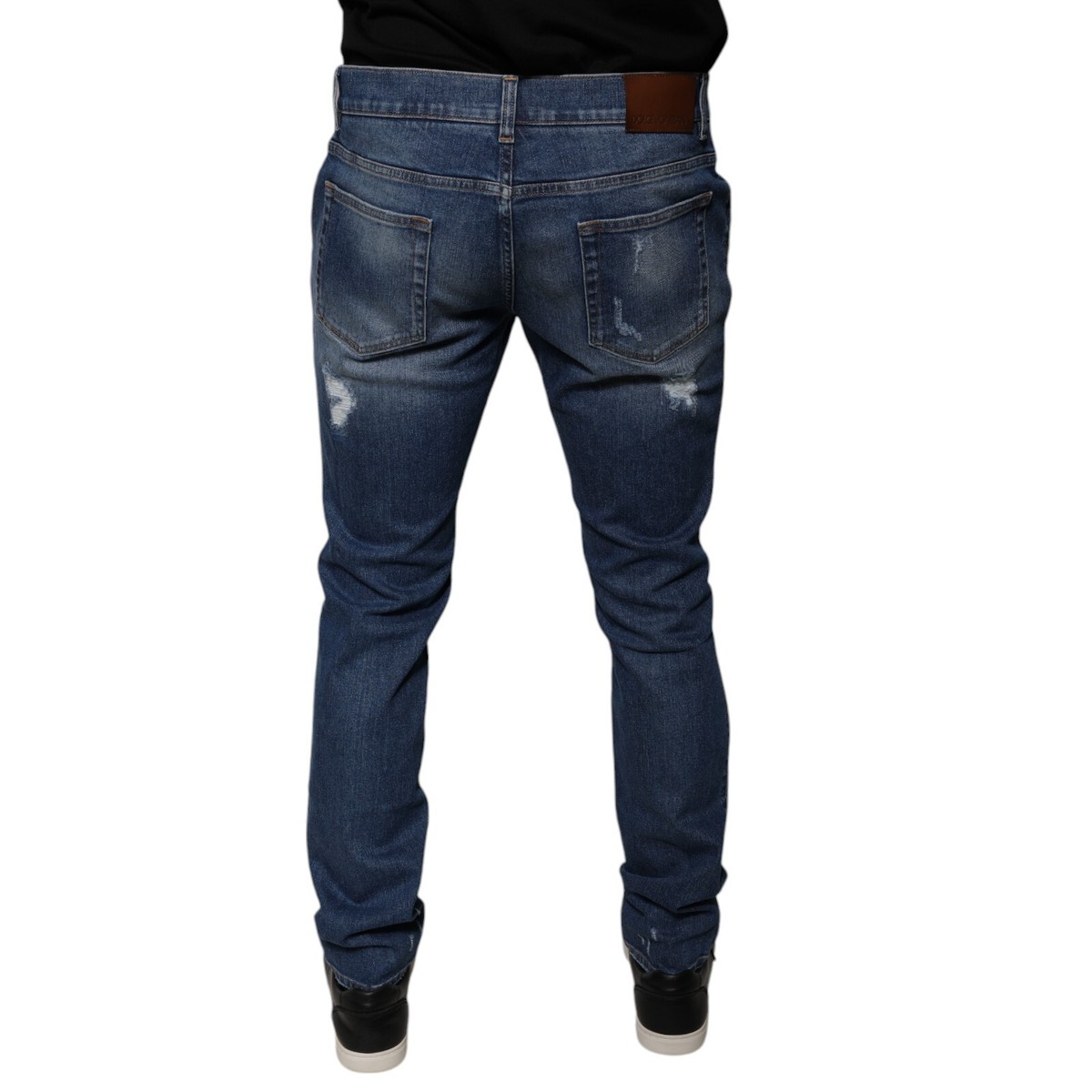 DOLCE & GABBANA Jeans Blue Cotton Tattered Skinny Denim Men