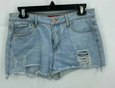 Guess Denim Shorts Womens 29 Back Pockets Spellout Distressed Light Wash 90s