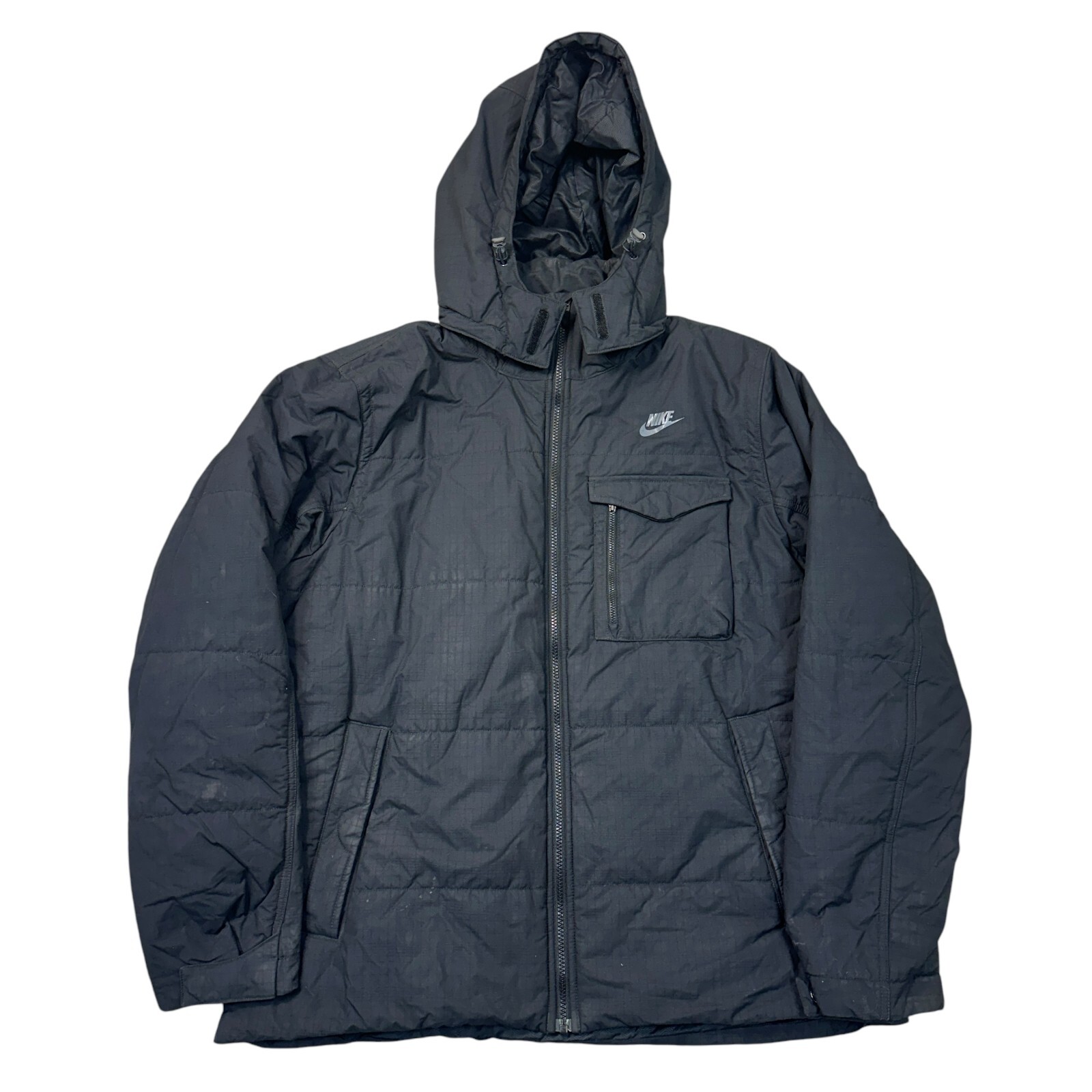 Nike Retro Y2K Black Puffer Jacket Hooded Winter Coat for Men Size XL-image