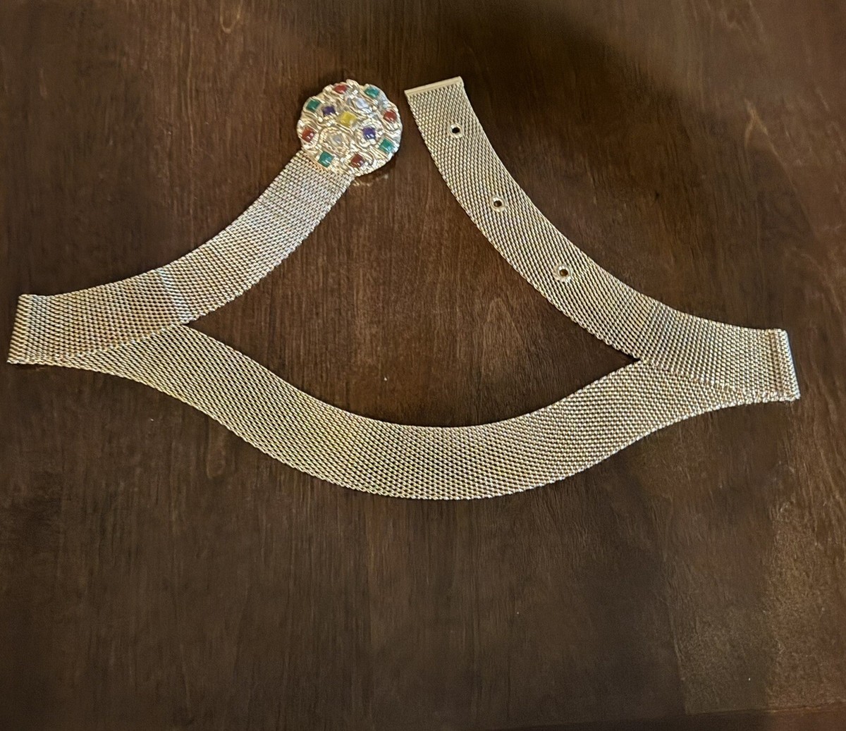 Vintage Goldtone Mesh Metal Rhinestone Belt Multicolor Retro  display picture 3