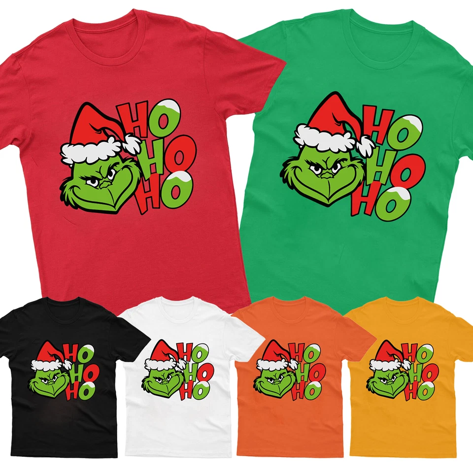 Ho Ho Ho Christmas Mens T-Shirt Funny Grinch Face XMAS Costume Kids Boys Tshirt