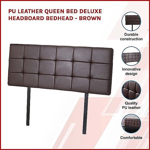 Palermo Queen PU Leather Bed Deluxe Headboard Bedhead - Brown - Picture 3 of 7