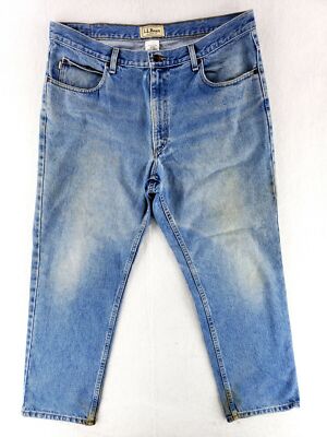 Vintage L.L. Bean 38x29 Classic Fit Jeans Faded Heavy Denim Stone Wash Distress